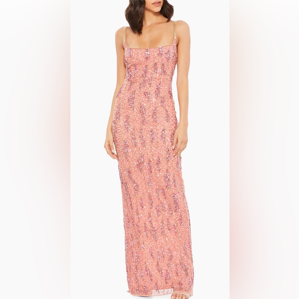 Mac Duggal 10696 Alluring Square Neck Sheath Dress Pink Size 4 NWT